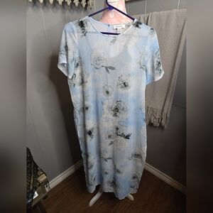 Calvin Klein Sheer Floral Print Blue and White Tunic